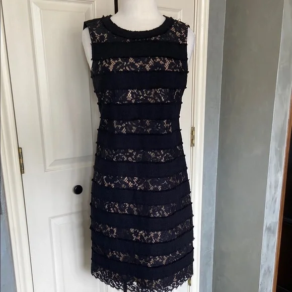 Talbots Chanel Inspired Size 2 Sleeveless Ponte Knit lace dress - Picture 1 of 6